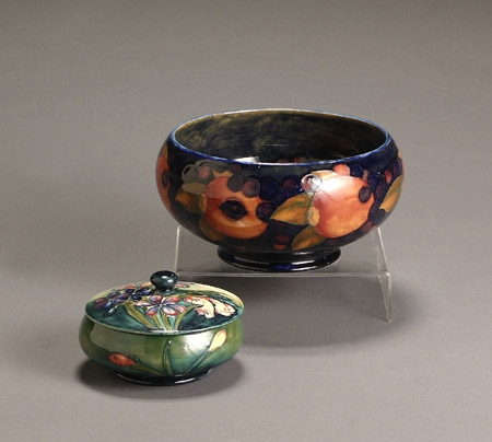 Appraisal: Two Moorcroft Pottery Cabinet Articles The first a 'Pomegranate' bowl