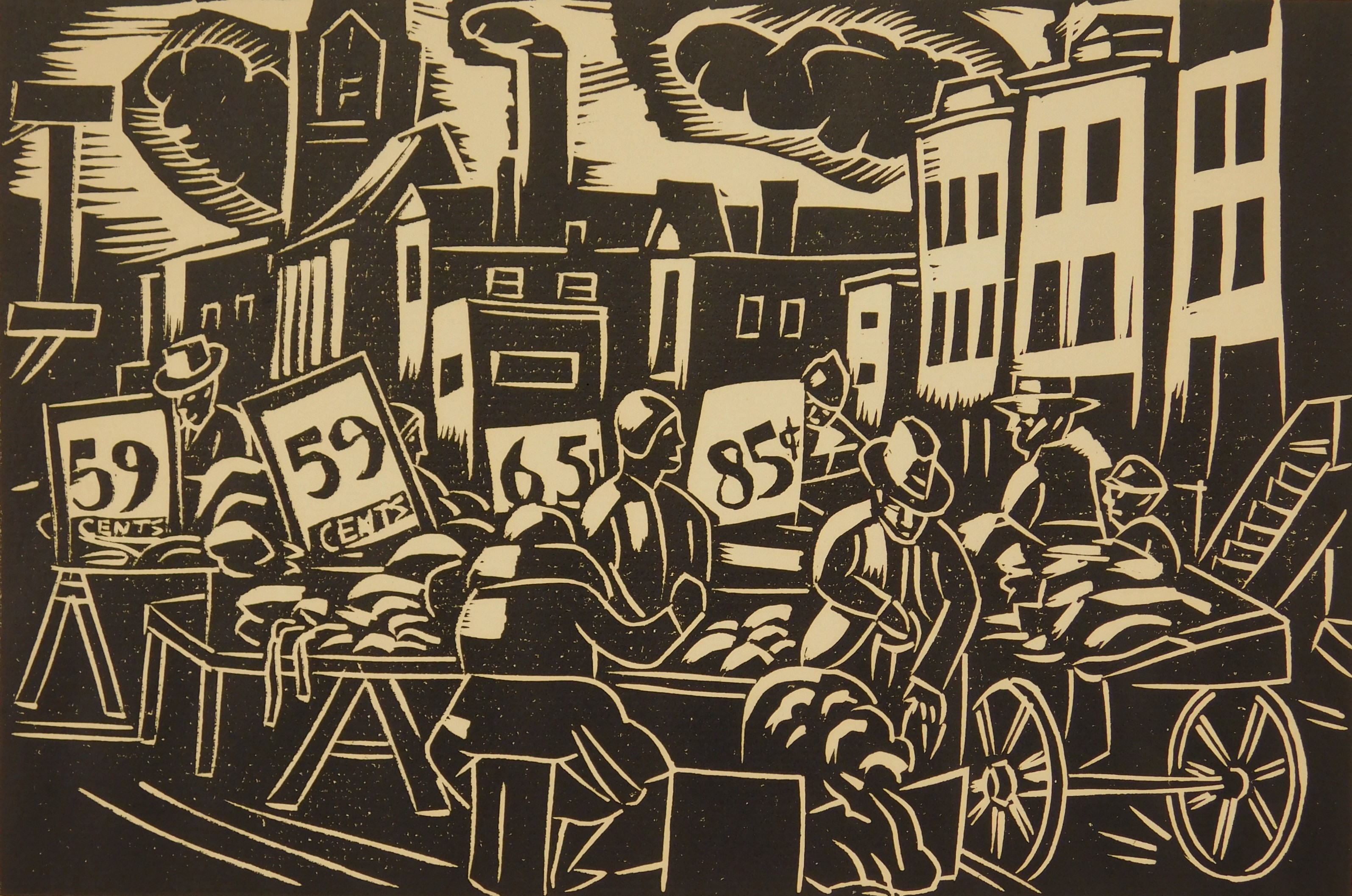 Appraisal: William Jacobs - Maxwell Street Bargains''- woodblock signed dated and