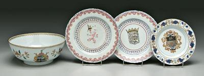 Appraisal: Four pieces Chinese export porcelain armorial punch bowl coat of