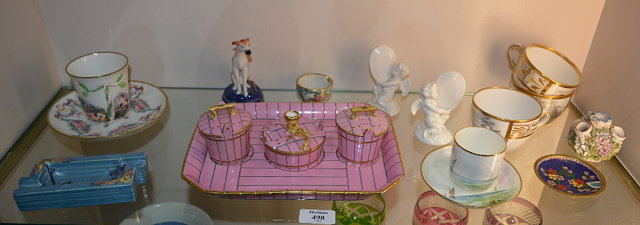 Appraisal: Pink ground porcelain dressing table set th Century and a