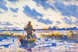 Appraisal: John Whorf Setting Out Decoys signed John Whorf lower right