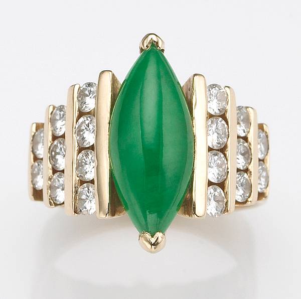 Appraisal: A jadeite jade diamond and k gold ring estimated total