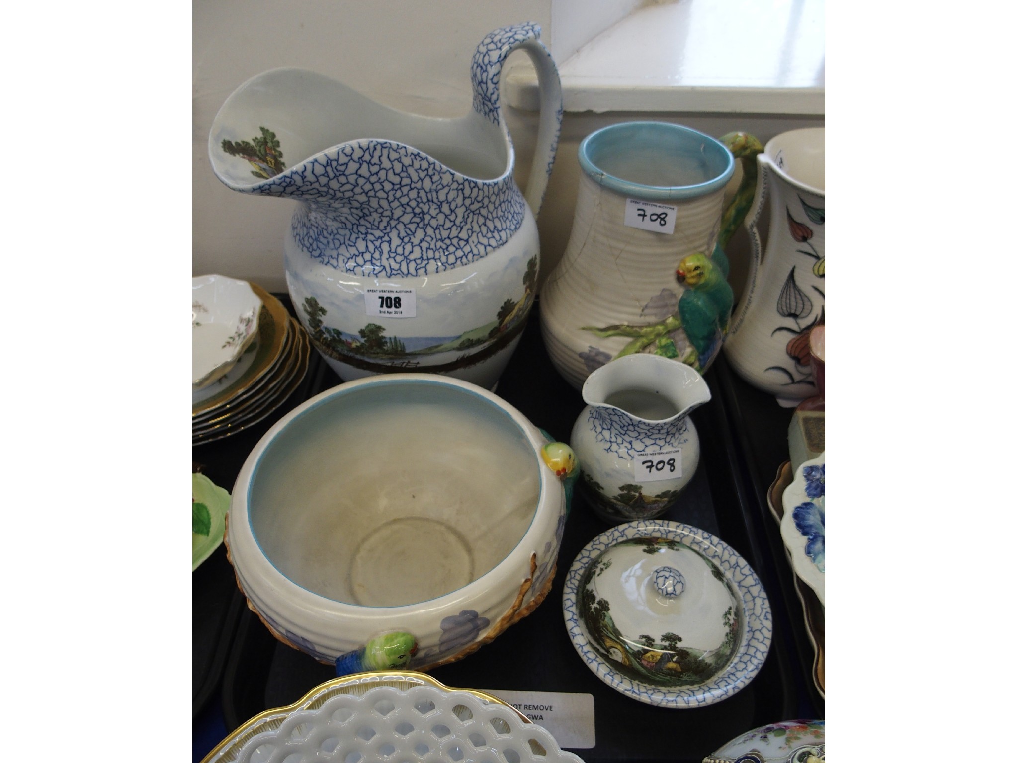 Appraisal: Clarice Cliff Budgie jug and dish and a Copeland Spode