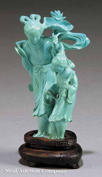 Appraisal: A Chinese Carved Turquoise Figural Group of a Maiden and