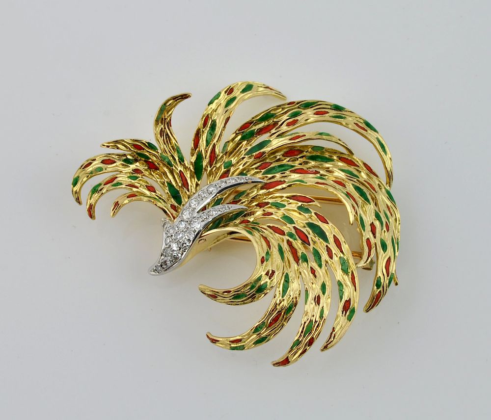 Appraisal: Boucheron Paris kt Diamond Enamel Brooch Boucheron Paris signed and