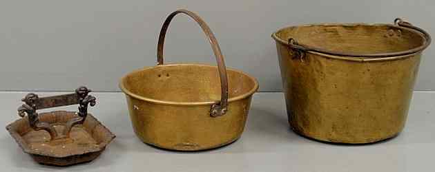 Appraisal: Two brass buckets largest h and a cast iron boot