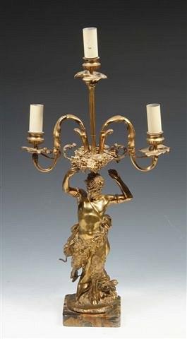 Appraisal: A CONTINENTAL GILT BRONZE THREE BRANCH CANDLE HOLDER in the