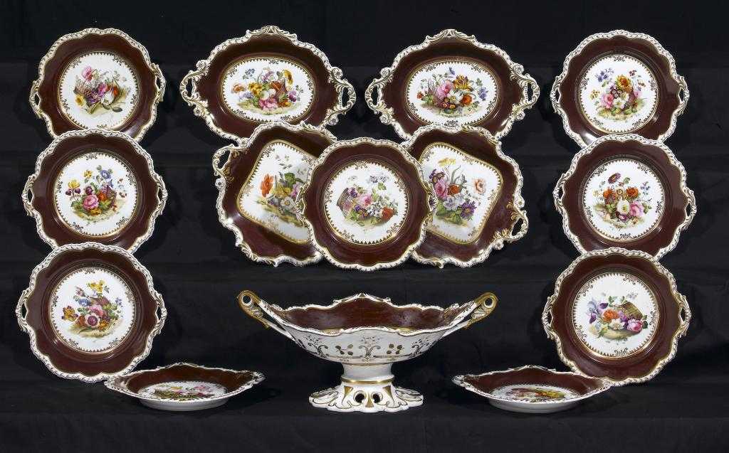 Appraisal: A JOHN WILLIAM RIDGWAY DESSERT SERVICE finely painted with colourful