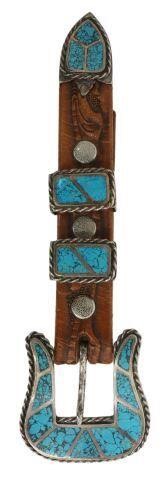 Appraisal: Southwest style sterling silver ranger belt buckle set with channel-inlaid