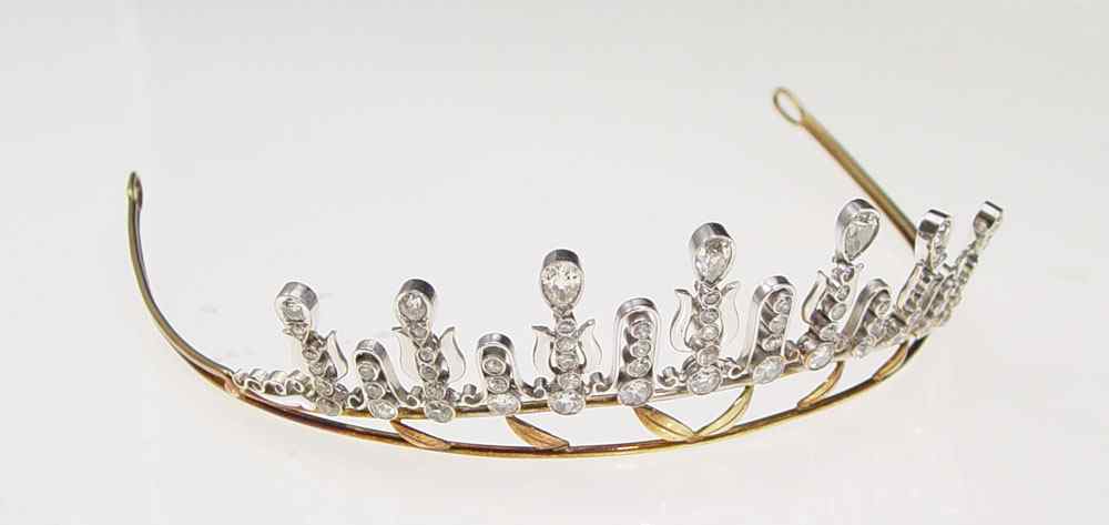 Appraisal: GOLD AND DIAMOND TIARA K yellow and white gold diamond