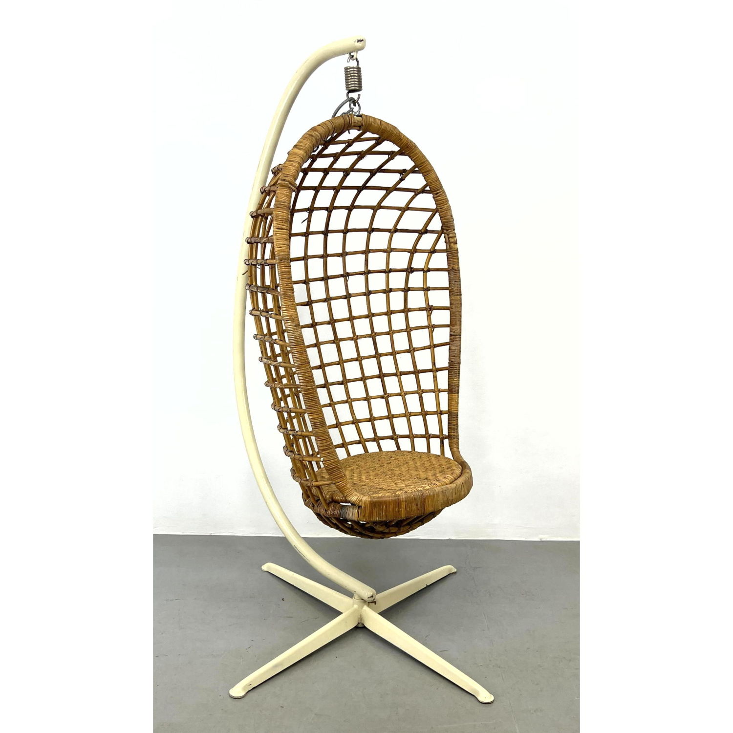 Appraisal: Vintage Hanging Rattan Wicker Chair with Metal Frame support Dimensions