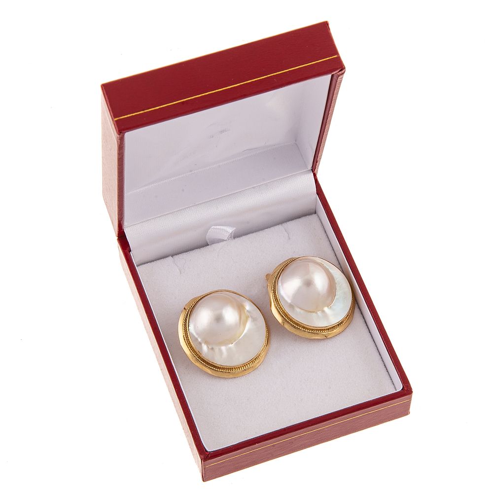 Appraisal: A Pair of Blister Pearl Ear Clips in K K