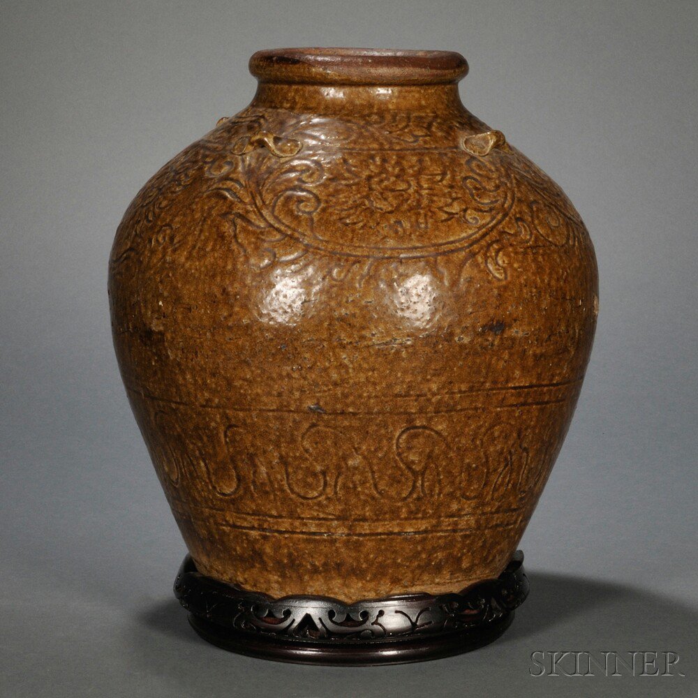 Appraisal: Brown-glazed Martaban Jar China th th century tapering ovoid body