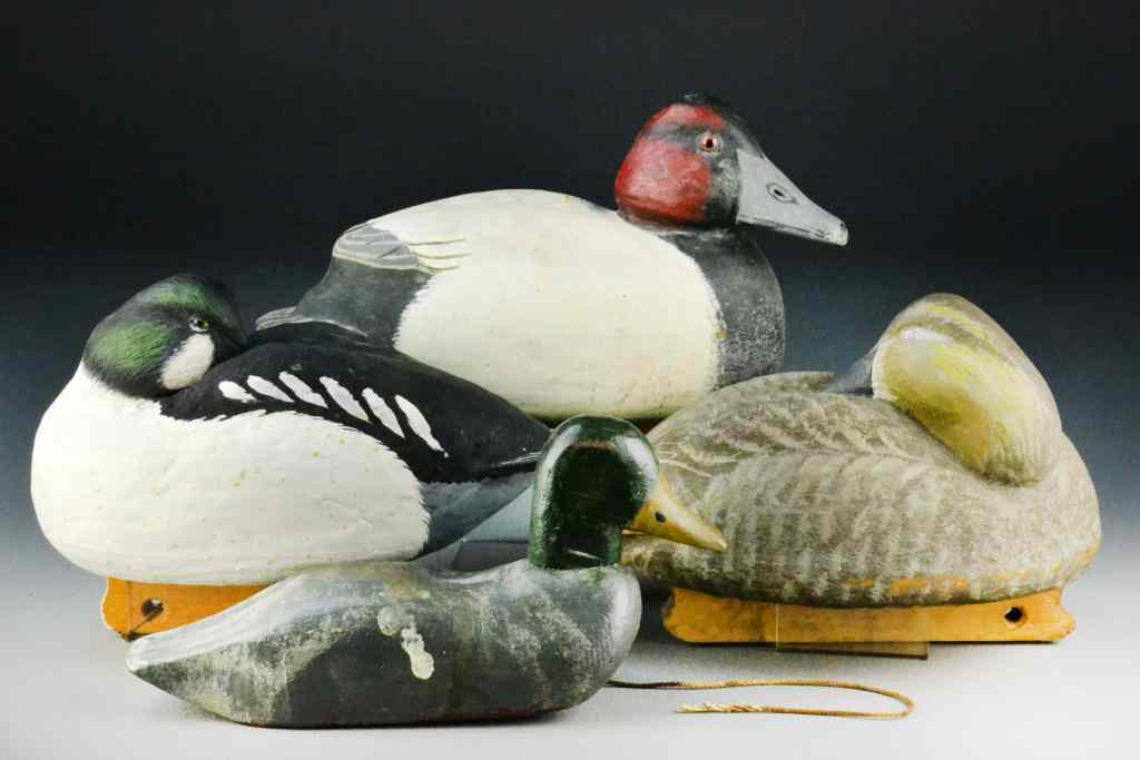 Appraisal: Duck Decoys - SignedPolychrome painted decoys two with heads tucked