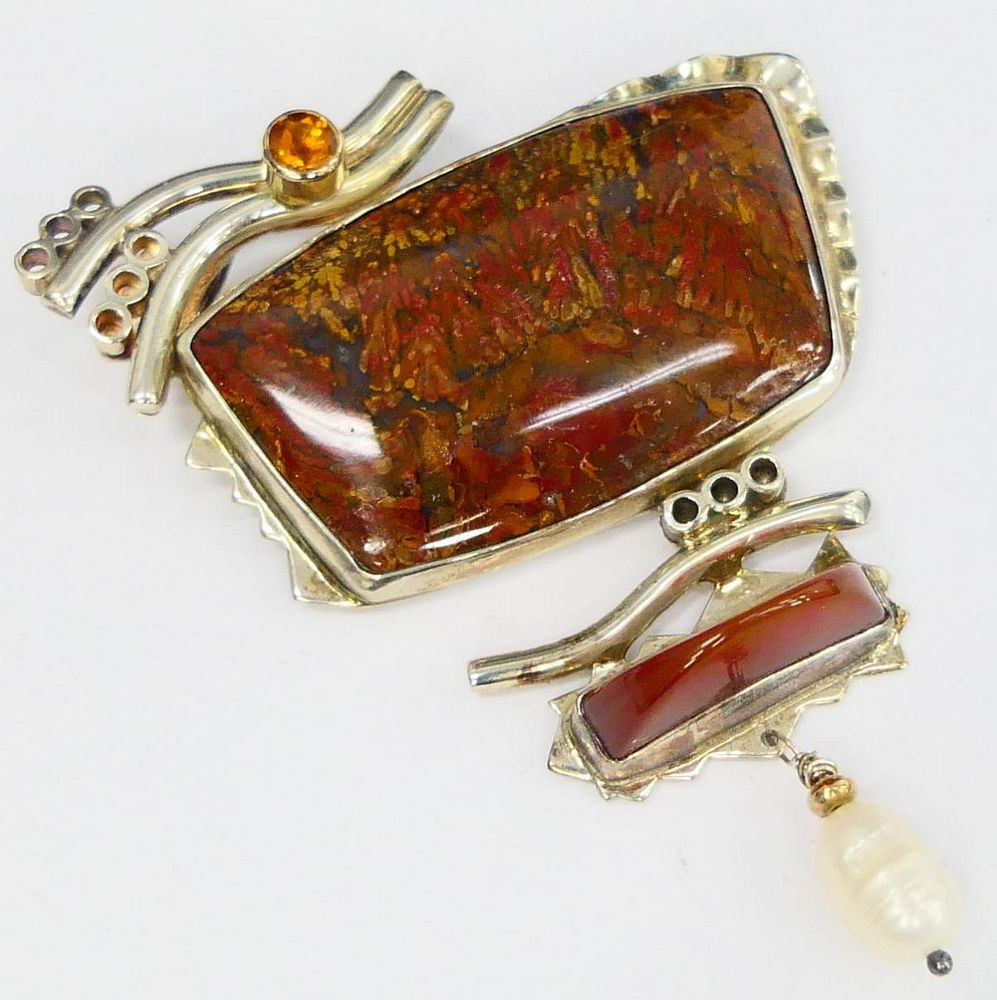 Appraisal: CHRISTOFLE KT Y GOLD STERLING JEWELED PENDANT long agate and