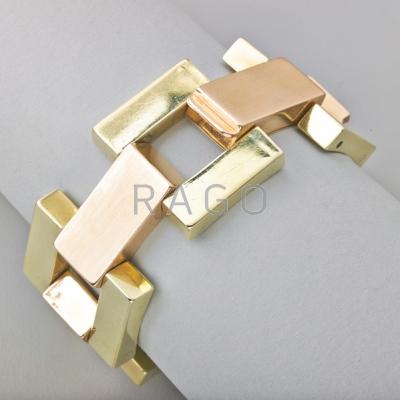 Appraisal: BICOLOR K GOLD BOX LINK BRACELET Large pink and yellow