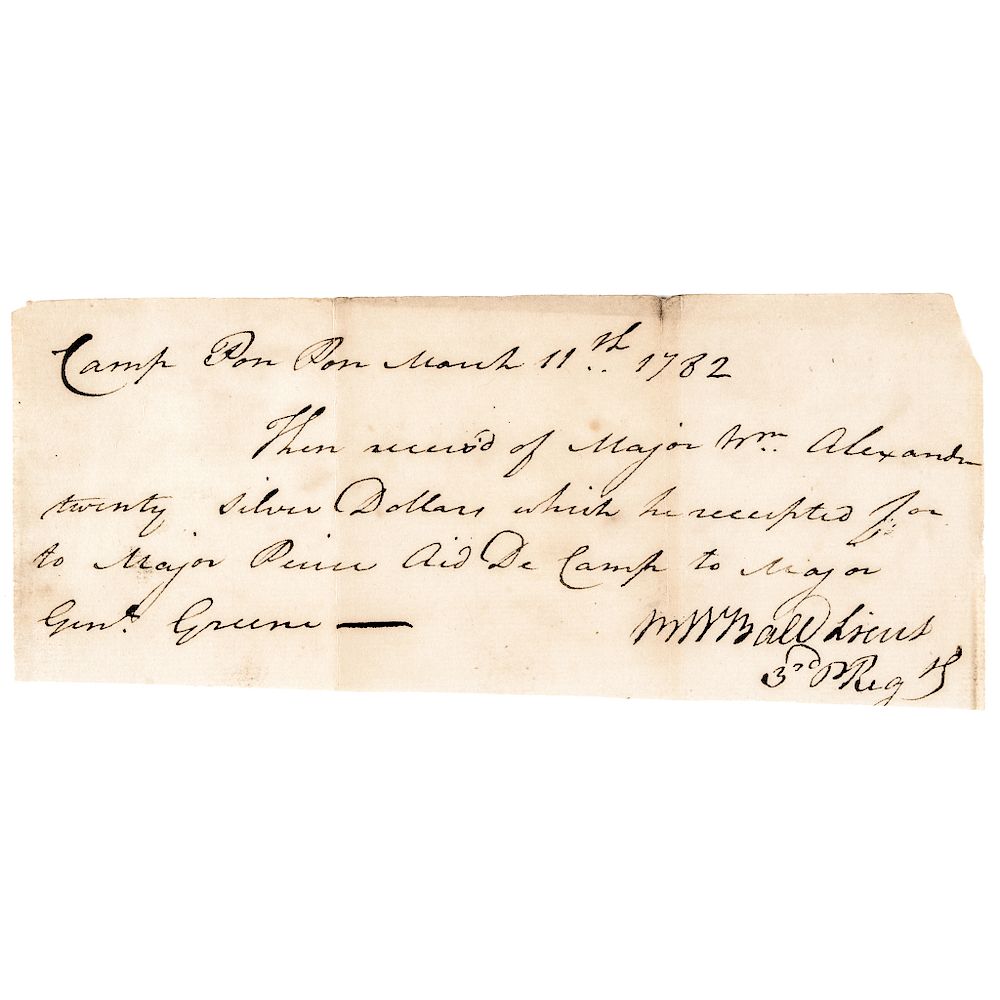 Appraisal: Revolutionary War Document Mentions Genl Greene Majors Alexander Pierce American