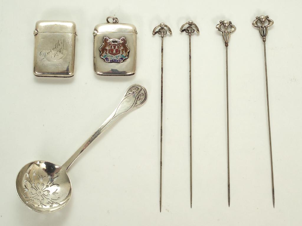 Appraisal: PAIR OF EDWARDIAN SILVER HATPINS CHARLES HORNER CHESTER in Art