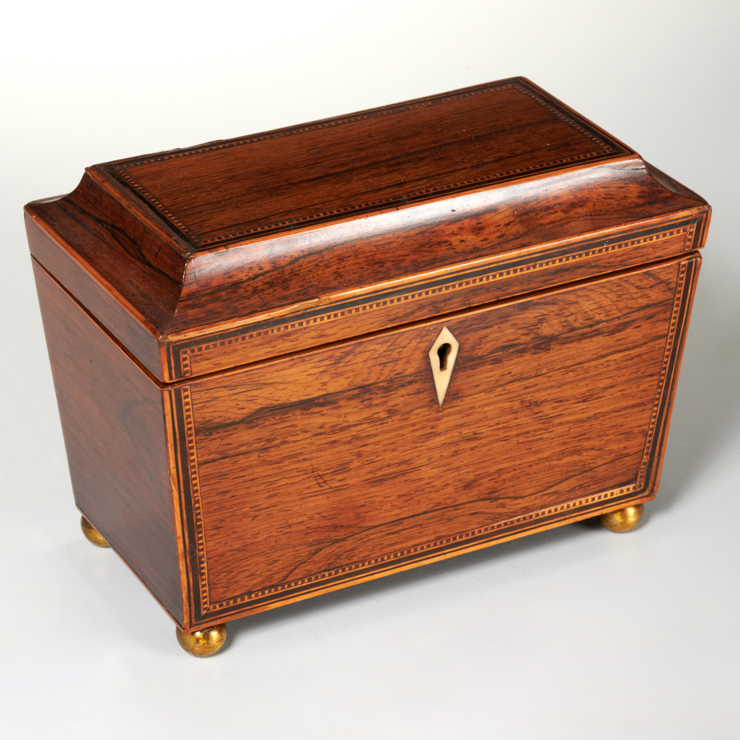 Appraisal: NICE REGENCY INLAID TEA CADDY th c interior fitted with