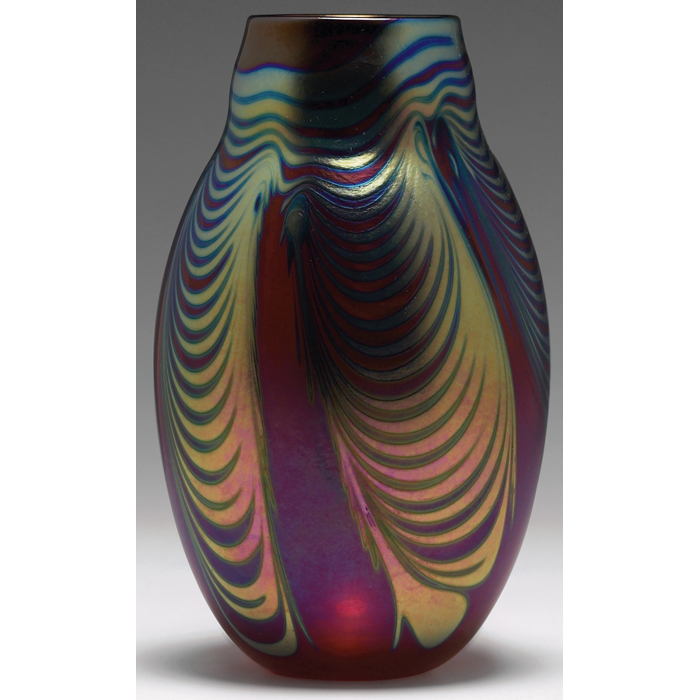 Appraisal: Charles Lotton vase purple glass with a pulled design in