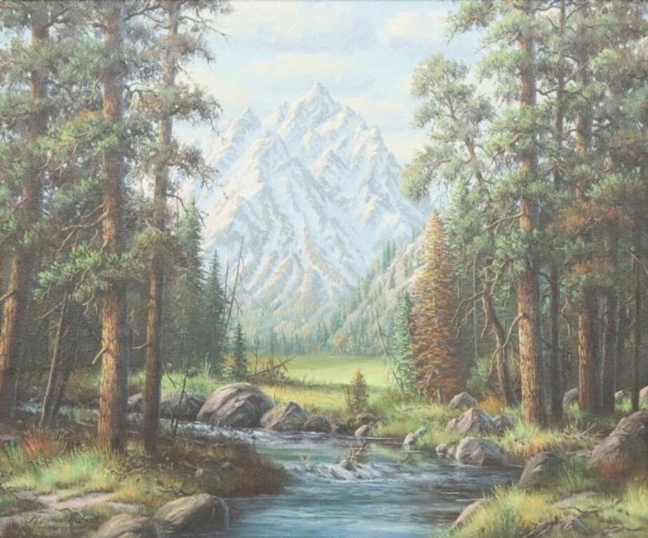 Appraisal: Framed oil on canvas painting Mountain Forest with Creek signed