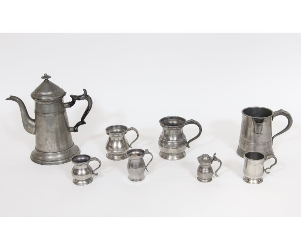 Appraisal: Eight pieces pewter tableware th c to include a large