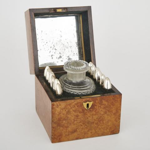 Appraisal: Dutch Burl Walnut Tea Caddy c the hinged mirrored lid