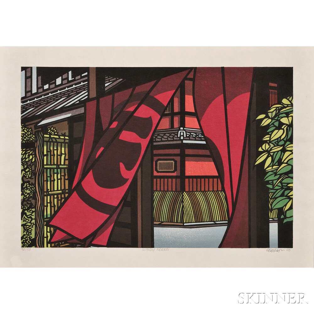 Appraisal: Clifton Karhu b Windy Noren Japan color woodblock depicting a