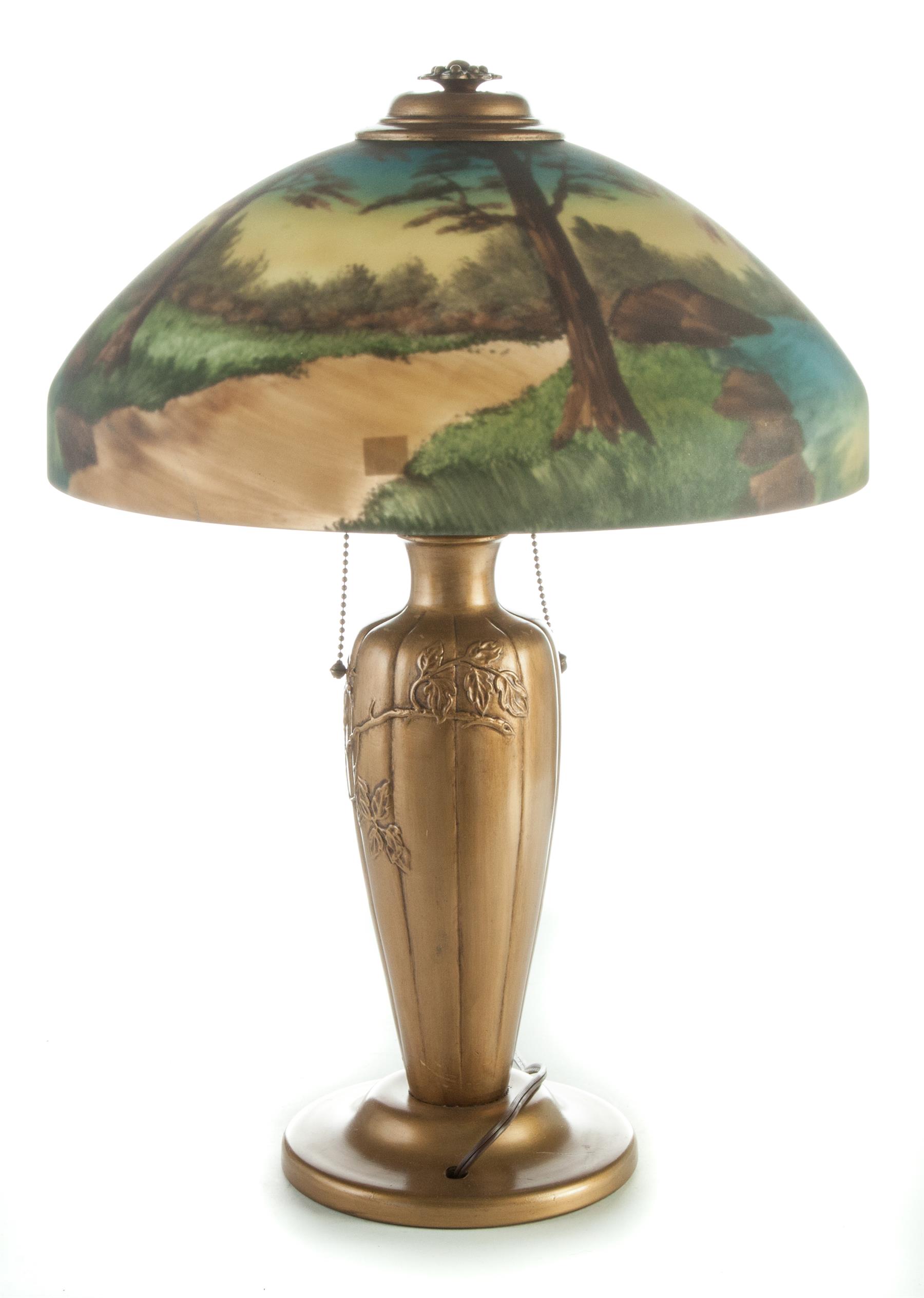 Appraisal: TABLE LAMP WITH REVERSE PAINTED SHADE American st quarter- th