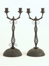 Appraisal: CANDELABRA - Pair of circa - hand crafted wrought iron