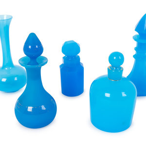 Appraisal: Five Blue Opaline Glass Items TH TH CENTURY comprising four