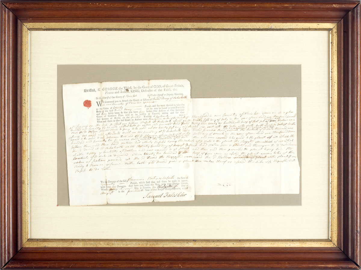 Appraisal: GROUP OF FOUR FRAMED DOCUMENTS INCLUDING A GEORGE III LIEN