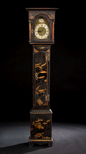 Appraisal: Attractive Georgian Black-and-Gold Japanned Wood Grandmother Tallcase Clock third quarter