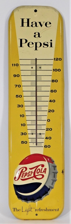 Appraisal: C PEPSI COLA EMBOSSED ADVERTISING THERMOMETER United States Circa Have