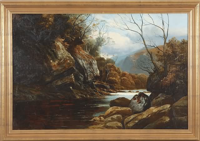 Appraisal: River landscape oil on canvas x SLL Clarence Roe relined