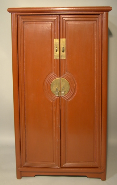 Appraisal: CHINESE RED PAINTED TWO DOOR CABINET h w d in