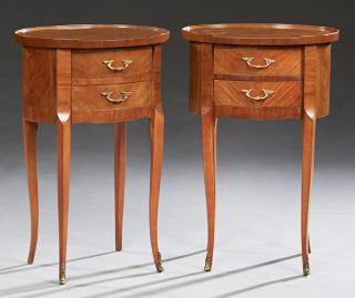 Appraisal: Pair of Louis XV Style Inlaid Mahogany Nightstands Pair of