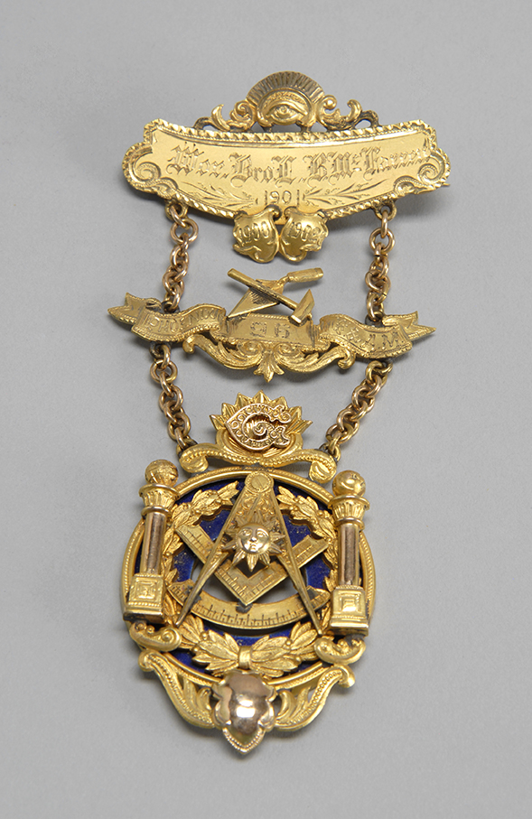 Appraisal: CASED MASONIC MEDAL Circa Gilt metal engraved with name of