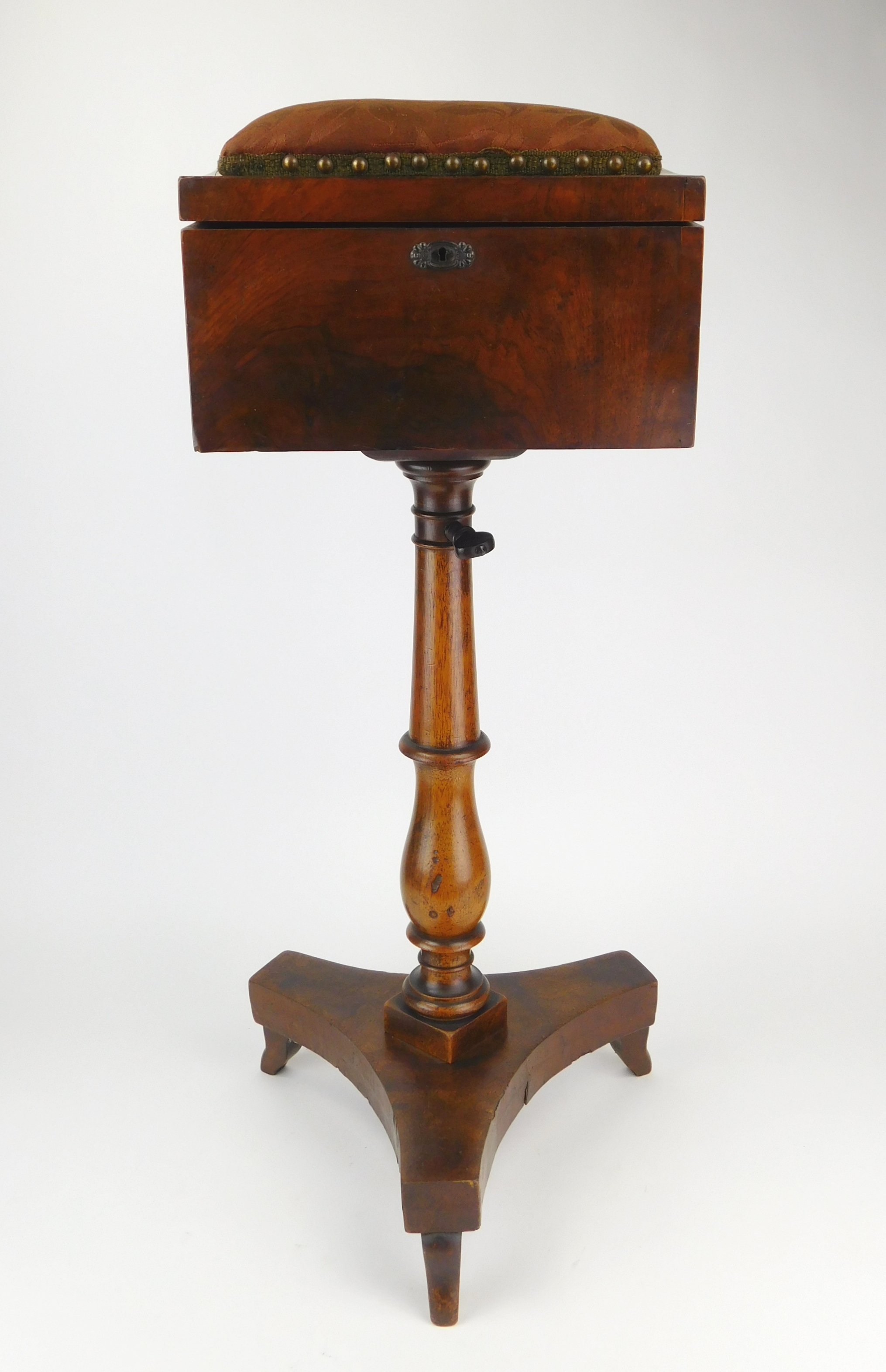 Appraisal: th c Burled walnut sewing stand with pin cushion top