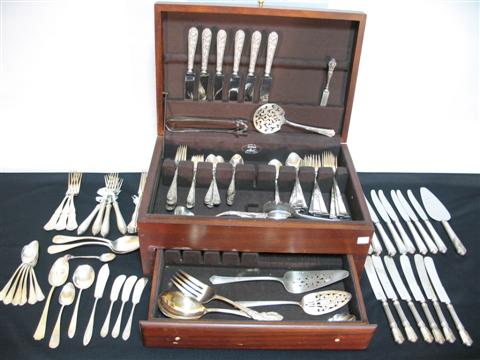 Appraisal: TWO BOXES STERLING AND SILVERPLATE FLATWARE Including a set of