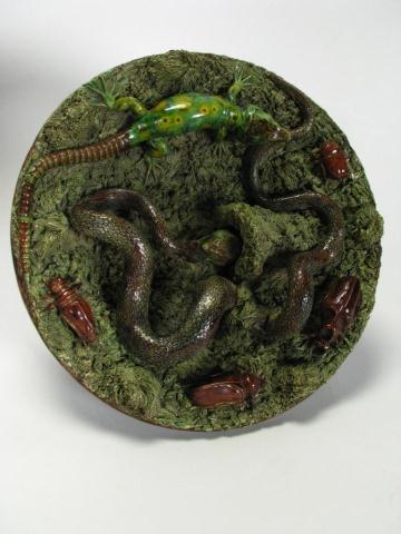 Appraisal: Late th century Pallisy Majolica charger by Mafra Caldeo moss-covered