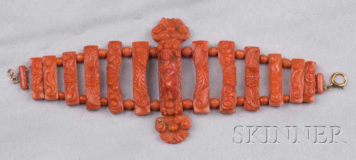 Appraisal: Antique Coral Bracelet carved to depict a recumbent figure with