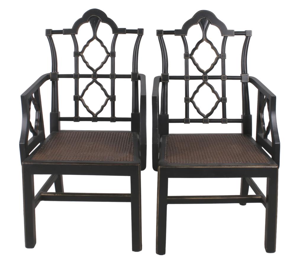 Appraisal: PAIR OF CHINESE CHIPPENDALE STYLE ARMCHAIRSlate th st century unsigned