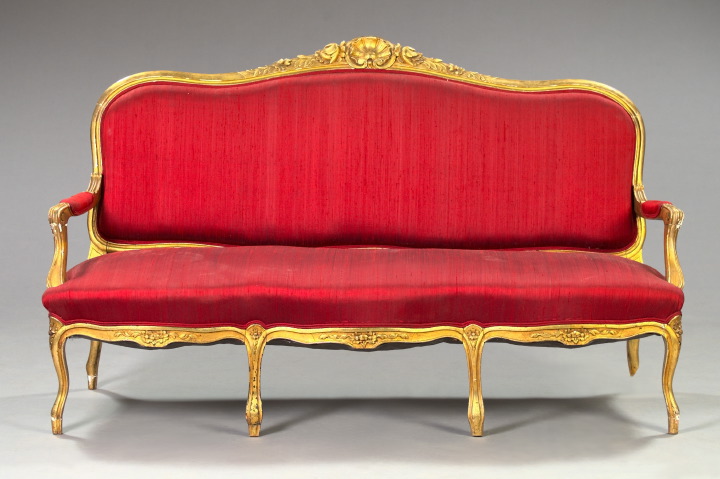 Appraisal: Three-Piece Louis XV-Style Giltwood Salon Suite early th century consisting