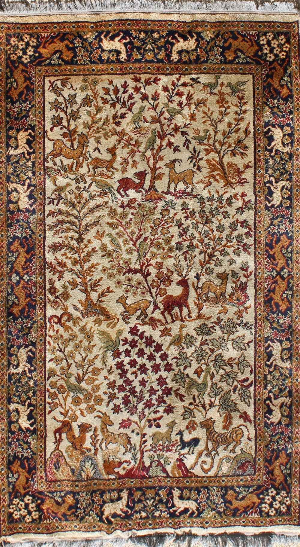 Appraisal: TABRIZ WOOL RUG WITH ANIMAL MOTIF colors include taupe rust