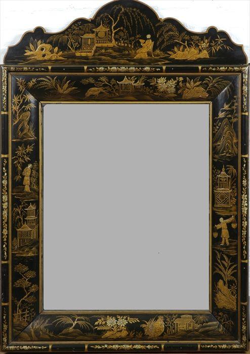 Appraisal: Queen Anne-Style Black and Gold Japanned Wall Mirror x in