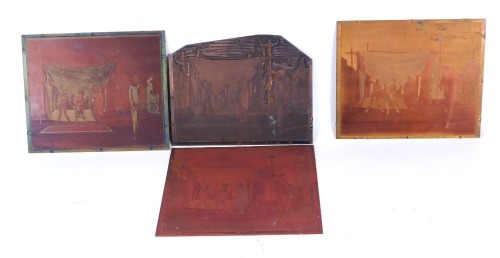 Appraisal: Four copper printing plates each depicting street scenes with figures