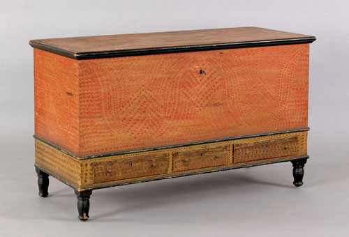 Appraisal: Pennsylvania painted pine blanket chest early th c retaining its