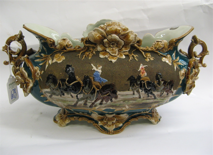 Appraisal: WILHELM SCHILLER SON MAJOLICA JARDINIERE double handled with footed base