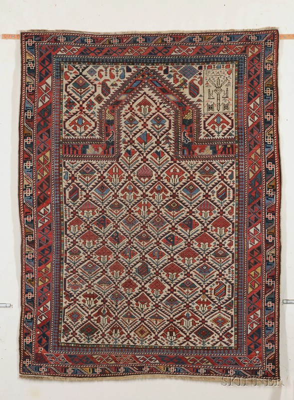 Appraisal: Shirvan Prayer Rug East Caucasus dated rewoven end edges and